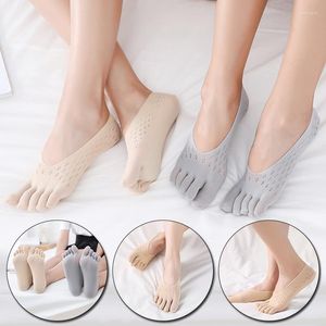 Women Socks Invisible Mesh Hole 5 Toe Seperated Finger Female Non Slip Silicone Breathable Shallow Mouth Short Sock Slippers