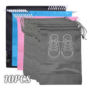 Visible Strawstring Shoes Storage Organizer Bags Non-woven Travel Portable Closet Waterproof Pocket Clothing Tranparent Hanging Bag 7 colours