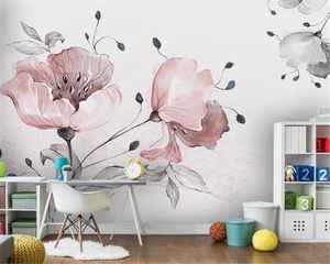 Bakgrundsbilder 3D Bakgrund Mural Nordiska minimalistiska akvarellblommor Små färskt sovrum Bakgrund Vägg HD Digital Printing Moisture PA