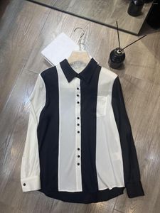 Kvinnors blusar svartvit färg som blockerar sidenskjorta Rak version av den avslappnade mode 2023 sommaren 0412