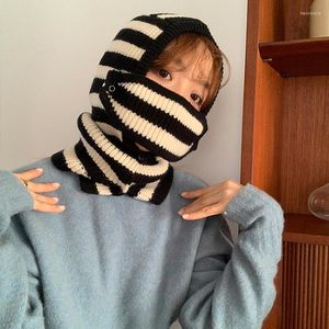 Scarves MoriBty Winter Knitted Snood Scarf Women Hooded Balaclava Neck Collars Striped Face Cover Head Protection Warm Neckerchief Hijab