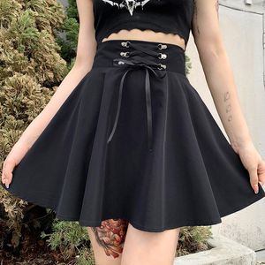 Skirts Women's Basic Versatile Flared Casual Mini Skater Skirt High Waisted School Goth Punk Black