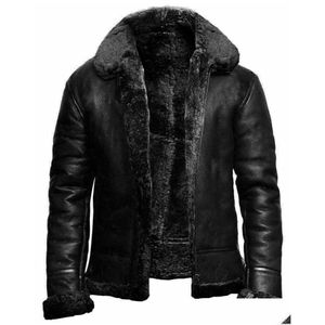 Jaquetas masculinas casaco de couro masculino casaco de inverno pente de pele quente e grossa de espessura sólida zíper preto motocicleta tendências de roupas de moda gota d dhewv