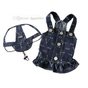 Designer Dog Clothes Brand Dog Dress Rompers Denim Jumpsuit for Small Dogs Pet Cats Princess Jean Clothes with Hats Outfits Pleated Tiered Skirt for Summer L A742