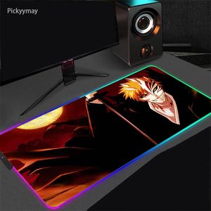 Подставки для мыши BLEACH Anime RGB игровой коврик для мыши со светодиодной подсветкой, большой коврик для мыши, настольный коврик для клавиатуры, ковер с подсветкой, коврик для мыши, ПК, геймер, ноутбук, настольные коврики