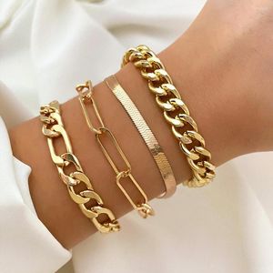 Charm Bracelets Fashion Punk Curb Cuban Chain Set Boho Thick Gold Color Bangles For Women 2023 Trendy Jewelry