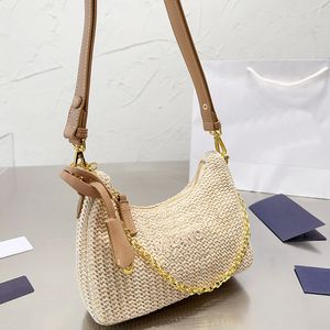 Hobo Grass Woven Underarm Bag Straw Handbags Chian Crossbody Bags Shoulder Handbag Gneuine Leather Strap Multiple Colors Zipper Pocket