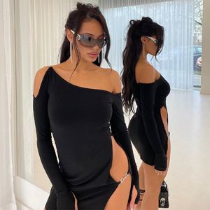 Casual Dresses Y2k Top Women Long Sleeve Off Shoulder Short Dress Fashion Sexy Cut-out Mini Skirt Women's Evening Summer Prom