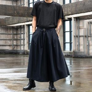 Calça masculina Japão Streetwear Fashion Loose de pernas largas de pernas largas homens punk hip hop gótico saia preta harém calça de gênero roupas sem gênero