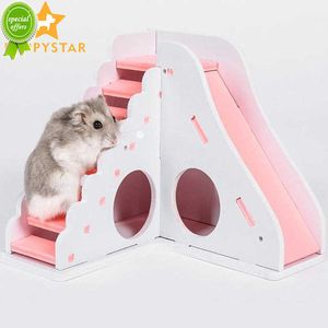 Nowe schody z litego drewna szkiełko ślizgające się Gwinea Pig House Washable Rat House Cage Pet Games House Chomika House House Akcesoria ZG0011