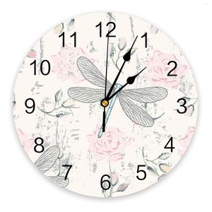 Väggklockor Dragonfly Flower Clock Modern design vardagsrum dekoration kök tyst heminredning