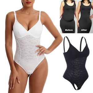 Shaper de barriga de cintura 3 em 1 tanga de renda Bodysuit Mulheres Shapewear Shaper de corpo inteiro Full Shop Slim Controle de barriga lisada Faja lisa 230526