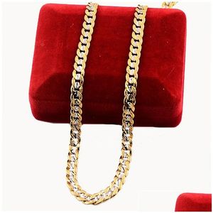 Chains 6Mm Men Womens Boys Yellow White Gold Color Curb Necklace Cuban Carve Wholesale Retails Jewelry Drop Delivery Necklaces Pendan Dhyij