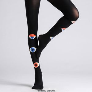 Kadınlar çorap külotlu çorap siyah tayt goth poleron gotico baskı pamuk karışımları karikatür koşu piliç tarzı göz
