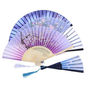 Party Favor Chinese Silk Fabric Folding Fan Women Hand Held Bamboo Fans Japanese Style Wedding Gift Decration Drop Delivery Home Gar Dhr9X