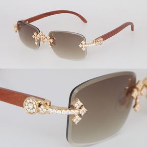 Luxus-Moissanit-Diamant-Set, randlose Sonnenbrille für Damen, große Steine, 5-Karat-Diamant-Sonnenbrille aus Holz, limitierte Auflage, Holz-Sonnenbrille für Herren und Damen, neues Brillenmodell