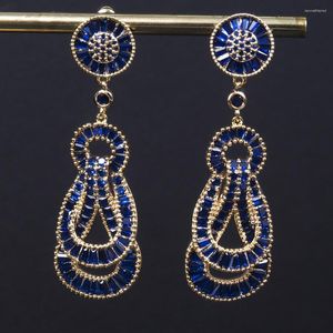 Baumelnde Ohrringe mit blauem CZ, Maxi-Big-Statement, für Dubai, Frauen, Hochzeit, Party, Böhmen, Pendientes Mujer Moda E9697