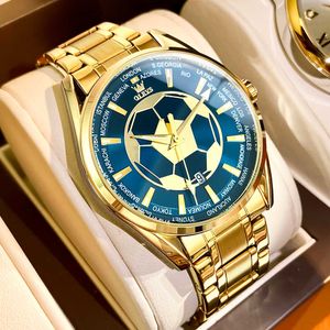 OLEVS Top Brand Quartz Men's Men's Fething Steflic Steel Wrist All Gold Blue Football Dial G230529