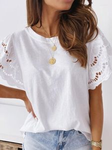 Women's Blouses Women Summer Lace Patchwork Shirt Short Sleeve O-neck Loose Chemise Female Fashion Casual Clubing Holiday Tunic White Tops