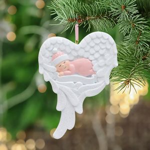 MAXORA Baby with Angel Wings Customized Ornament Pink Baby Girl Blue Boy Memorial First Christmas Hand Personalized Holiday Ornaments Home Decoration