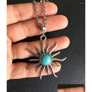 Pendant Necklaces Sun Flower Crack Turquoise Jewelry Cross Chain Wedding Banquet Festival Gifts Men And Women Daily Drop Delivery Pen Dh32Z