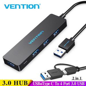 Hubs Vention 4port USB Hub 3.0 2.0 Ultra Slim Data Hub Typec Hub for MacBook Mac Pro/Mini iMac Surface Pro XPS Notebook PC USBC Hub