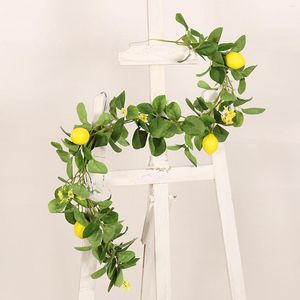 Fiori decorativi Ghirlanda finta in rattan da appendere artificiale con foglie verdi Decorazioni per esterni da cucina per porta d'ingresso gialle