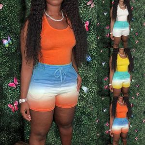 Women's Tracksuits Women's Short Gradient 2 Piece Sets Yellow Tie Dye Print Sleeveless Scoop Neck Tank High Waist Shorts Tracksuit