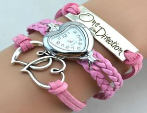 Infinity Armband Watches One Direction Weave Watches Heart to Heart Leather Wrist Watches Women Quartz Watch Mix Color 1579713