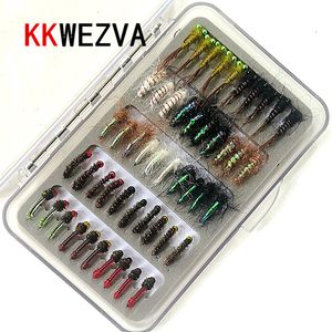 Ami da pesca KKWEZVA 50pcs Combinazione Ninfa Mosca Mosche mosca Insetti Stile diverso Salmone Trota Esche Affrontare 230526