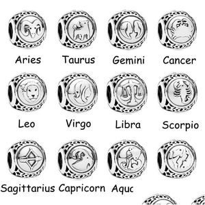 Alloy Twee Constellations Aries Oxe Gemini Cancer Leo Virgo Bead Fit Pandora Charms Armband Drop Leverans smycken Dhyn9