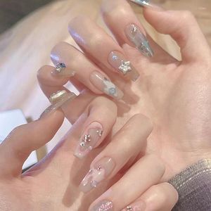 Unghie finte 24pcs Shiny Star Y2k Press On Nail Full Cover Coffin Patch Cute Girl Finished Fashion Set di manicure finte