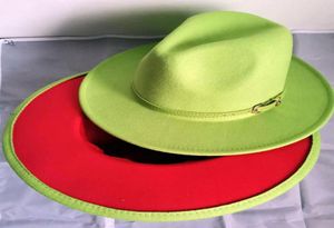 2020 Trend Lime Green and Red Patchwork Womens Men Wide Brim Felt Hats Lady Panama Vintage Unisex Fedora Hat Jazz Cap L XL5013250