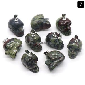 Anhänger Halsketten 20 stücke Naturstein Skeleton Skl Geschnitzte Achate Quarz Kristall Charms Schmuck Machen DIY Halskette Hallowmas Geschenk Dr Dhwa0