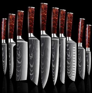Chef Knife Set Laser Damascus Japanese Kitchen Cutlery Accessories Professional Sharp Cleaver Steak Santoku Utilitty Slicing Coo6203941