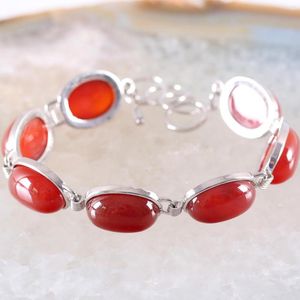 Länkarmband handgjorda smycken armband för kvinnor ovala hytt cabochon pärlor naturliga röda karnelian justerbara 7,5 
