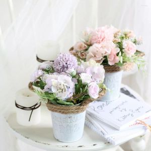 Kwiaty dekoracyjne Retro hortensea róży żelaza ROPE Symulacja Bonsai Zestaw roślin Zestaw Fałszywe ozdoby dekoracji kwiatów zawierające garnek
