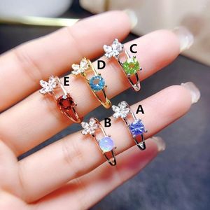 Cluster Rings S925 Silver Ring Natural Multi-colored Gemstone Inlaid Boutique Jewelry Light Luxury Fashion Party Women