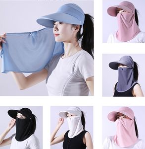 Women Face Flap Visor Hat Summer Wide Brimmed Sun Hat With Face Mask Outdoor Sunshade Breathable Beach Ladies Cap Visor Sunhat Female 7 Colors