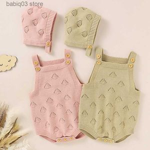 Rompers Infant Kids Baby Boy Girl Hollow Out Sleeveless Braces Jumpsuit Newborn Baby Boy Girl Rompers + Hat Baby Clothes Rompers T230529