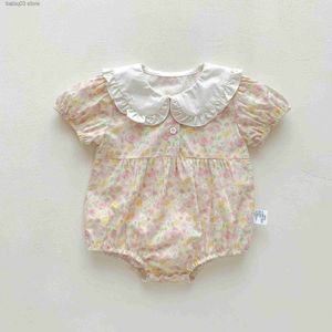 Rompers nyfödda kläder sommar tunt spädbarn blomma tryck prinsessan bodysuit flicka barn bomull kort ärm onesie baby mode lös romper t230529