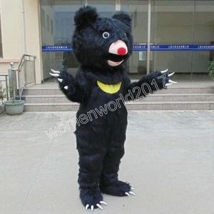 Black Bear Mascot Costume Simulação de desenho animado Time de caráter Terno Carnaval Adultos Festa de aniversário Roupa Fancy For Men Mulheres