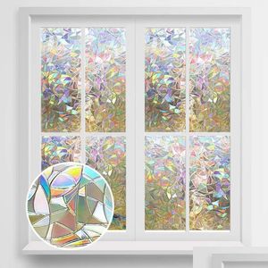 Fensteraufkleber, 3D-Sichtschutz, dekorativer Glasaufkleber, Regenbogeneffekt, selbstklebende Vinylfolie auf abnehmbarer Ering-Drop-Lieferung, Hausgarten D Dhmzu