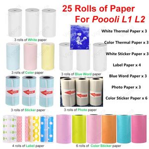Skrivare Poooli Printer Paper Thermal Photo Paper Rolls Printer Case Etikett Papper Fotopapper Färg Klistermärke Pappersrullar för Poooli L1 L2