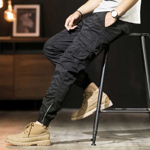 Four Seasons khaki Cargo Tactical Jogger Solid Casual Pants Multi Pocket Fashion Black Men's Top P230529