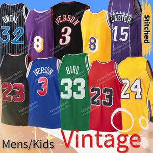 Mens Kids Michael Jersey Basketball Oneal Vintage Jerseys Shaq Larry Bird 15 Vince Carter 24 32 8 23 15 33 3 남자 청소년 스티치 셔츠