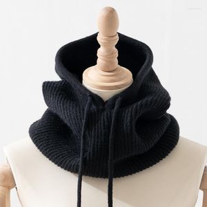 Scarves MoriBty Winter Solid Knitted Snood Scarf Women Neck Collar String Hooded Balaclava Hijab Acrylic Warm Windproof Unisex Headscarf