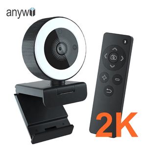 Luckimage Remote Control 2K Webcam Zoom HD Webcam met ringlicht USB Web Cam 1080p Live -uitzendcamera