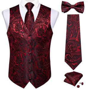 Erkek Yelek Kırmızı Siyah Çiçek Yelek Erkek Kolsuz V Yastık Elbise İş Yelek Bahar Sonbahar Kış Smokin Tie Bowtie Mendil
