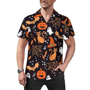 Мужские повседневные рубашки Spooky Halloween Skull and Plack Peach Shirt Summer Stylish Blouses Man Custom Plus Size